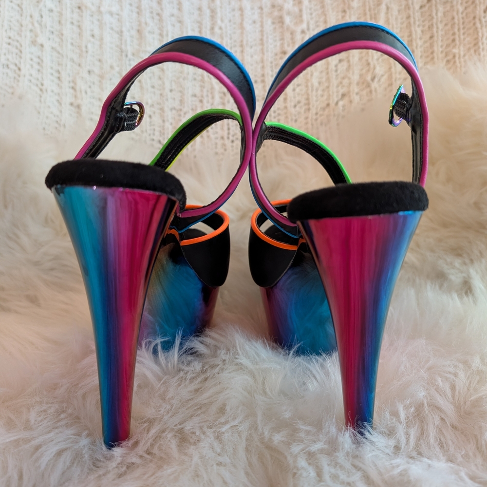 Pleaser Adore 709 Rainbow Chrome Heels - Picture 7 of 11